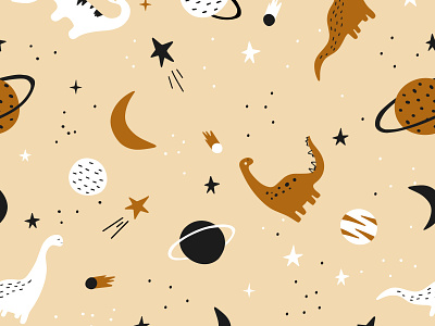 Seamless pattern.Cute dinosaurs in space background childrens colorful cute design illustration pattern