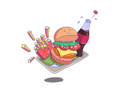 Fast Food colacoca，frenchfries，hamburger