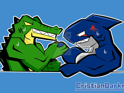 Crocodile vs Shark in Arm Wrestling