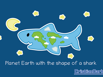 Planet Earth with the shape of a shark character design design digital art graphic design shark