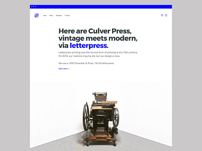 Culver Press Letterpress Website blue and white entrepreneurship landing design landing page menu design menu ui typography ux ui ux design website concept website design