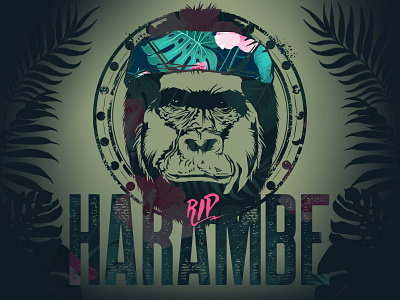 RIP Harambe gorilla harambe illustrator jungle photoshop. green pink
