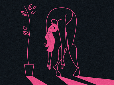 Tired character design girl graphic illustration lazy lineart minimalism outline pink plant tired