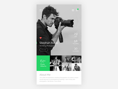 Photographer Profile Screen design ui ux