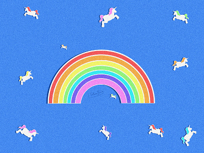 Unicorns and Rainbow 2d branding colorful design drawing flatdigitalart illustration