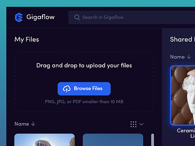 Gigaflow - Web SaaS b2b dark download file filter live mobile saas search send share sort transfer ui upload ux