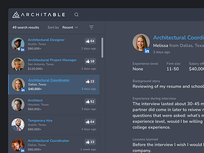 Architable sidebar search results B2B SaaS architect architecture b2b blue by dark design filter flat minimal mode navigation responsive results saas search sidebar sort ui ux