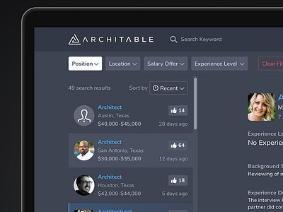 Architable Interviews flat job minimal search sketch sort ui user ux web app