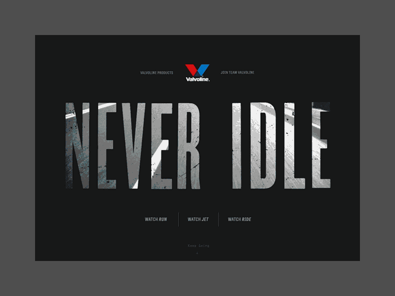 Never Idle Landing Page animation digital interactive motion valvoline web website