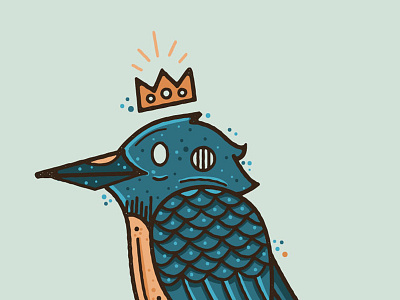 Kingfisher bird crown dots fish hand drawn illustration kingfisher