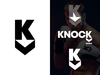 KnockDown Logo apparel arrow boxing branding design download gedas meskunas glogo icon illustration knock knockdown letter logo martial art monogram sports sportswear vector