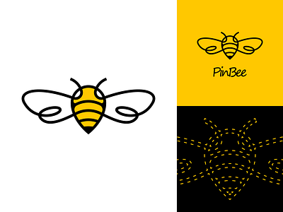PinBee logo animal animal logo bee branding fly gedas meskunas glogo icon line logo logo creation logotype map outline pin tag vector wing yellow