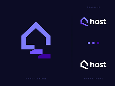 Home Stairs - HoSt logo design architecture branding design gedas meskunas glogo gradient home house icon illustration leather letter line logo logo creation monogram outline project roof stairs