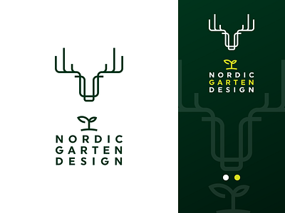 Nordic Garten Design - Logo Brand branding deer design forest garden gedas meskunas glogo grass green horn icon line logo moose nord north outline plant tree vector