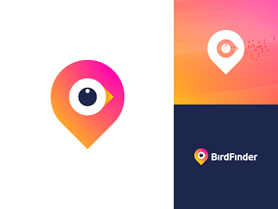 Pin + bird / BirdFinder logo design bird design gedas meskunas log map pin