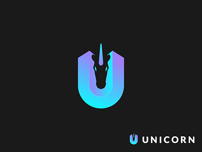 Unicorn + Letter U animal black branding design gedas meskunas glogo gradient horn horse icon illustration letter letter u logo logo creation monogram negative space travel unicorn vector