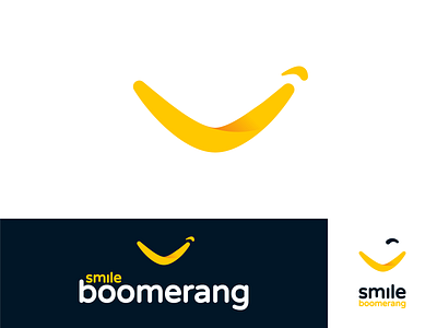 Smile Boomerang logo design / Wear a smile - one size fits all ai artificial intelligence banana boomerang branding design eye fun gedas meskunas glogo hotel icon illustraion illustration lips logo mouth smile wink