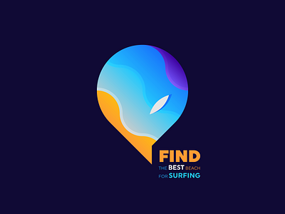 Find the best beach for surfing icon beach board branding bubble chat design for sale gedas meskunas glogo gradient icon illustration logo place tag sea sun surf tag vector water