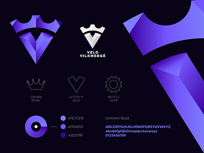 VeloVilkmergė - Cycling club logo bicycle branding club crown cycling design for sale forsale gear gedas meskunas glogo gradient icon illustration letter logo monogram royal velo vilkmergė