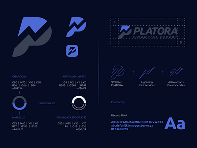 Platora Barnd bank branding chart curency design exchange font gedas meskunas glogo grid icon illustration letter lightning logo logo creation monogram vector