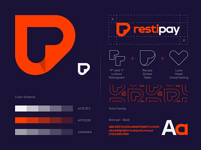 Restipay logo design branding design foodie gedas meskunas glogo heart icon illustration letter logo logo creation mobile ui monogram online shop payment qr recipe restourant stickers vector