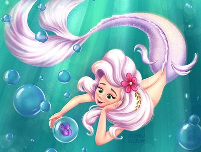 Little mermaid character digital art illustration mermaid procreate