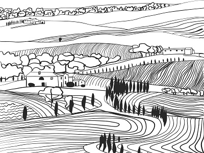 Toscana engraving farm graphic design illustration ink landscape toscana vector