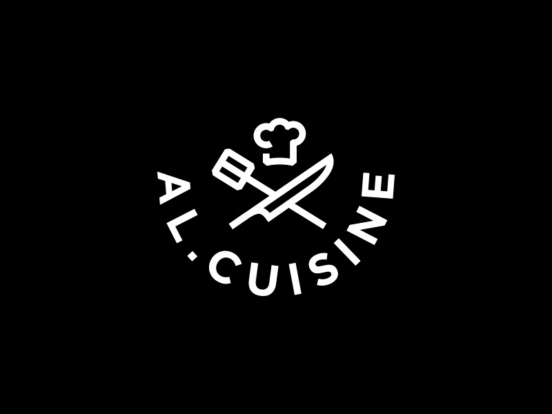 Al Cuisine line logo consulting lessons chefs hat knife cook academy culinary logo
