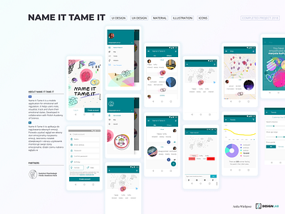 Name It Tame It - Mobile Application - UI & Identity Design branding design drawing emotions graphic design icon illustration mindfulness mood moodtracker psychology tracker ui user interface ux