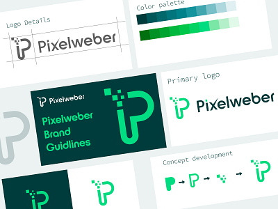 Pixelweber Logo with  branding guideline presentation