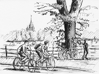 Parker's Piece, Cambridge bike bw cambridge drawing ink inktober inktober2015 pen sketch