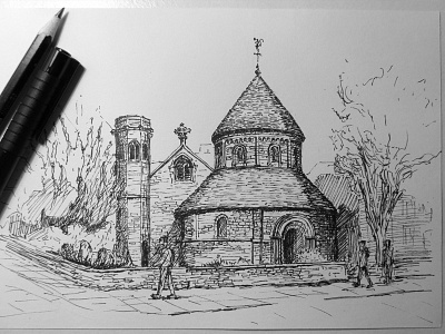 The Round Church bw cambridge drawing ink inktober inktober2015 pen sketch