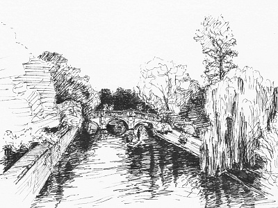 Clare College Bridge, River Cam, Cambridge bw cambridge drawing ink inktober inktober2015 pen sketch