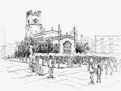 Market Hill and Great St Mary's Church, Cambridge bw cambridge drawing ink inktober inktober2015 pen sketch