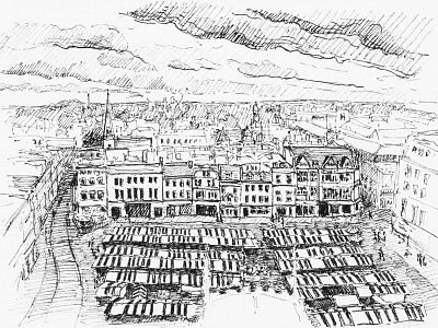 View from St Mary's Church Tower, Market Square, Cambridge bw cambridge drawing ink inktober inktober2015 pen sketch