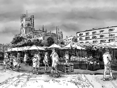 Market Square in Cambridge UK blackandwhite cambridge challange digital digital sketch illustration inktober inktober 2018 kyle brushes photoshop sketch wacom intuos
