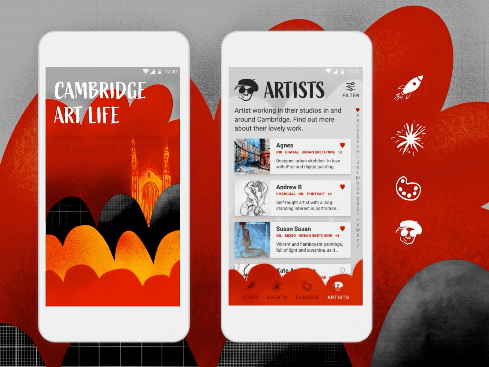 Cambridge Art Life cambridge colourful concept interaction madewithadobexd mobile mobile ui playoff prototype