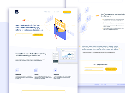 Landing Page app blue education email front end illustration interface landing page micro learning paper plane schools startup strategy ui user experience web design yellow