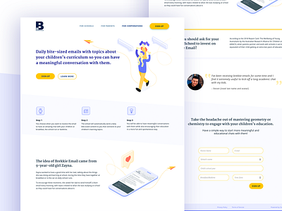 Parents Landing Page app blue children education email illustration interface landing page marketing micro learning parents startup ui ux web web design yellow