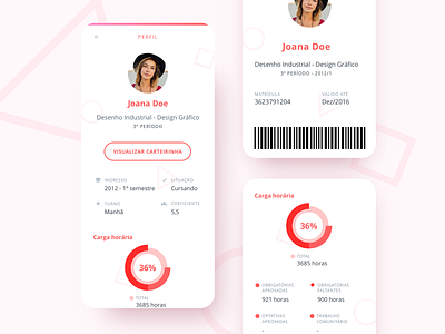 UNiapp - Student Profile app barcode education hours id infographic information interface load minimalist mobile number profile registration shapes student ui university ux