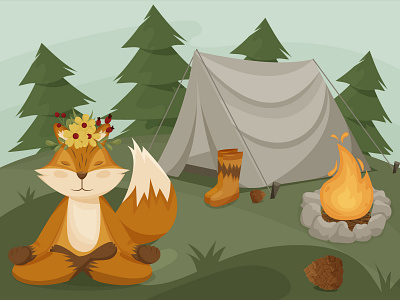 Meditation art camping design forest fox hiking illustration illustrator landscape meditation vector wildanimal