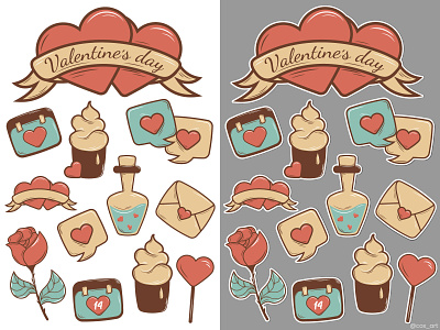 Set for Valentine's Day clipart collection design heart holiday icons illustration illustrator logo love lovers potion sticker valentines vector