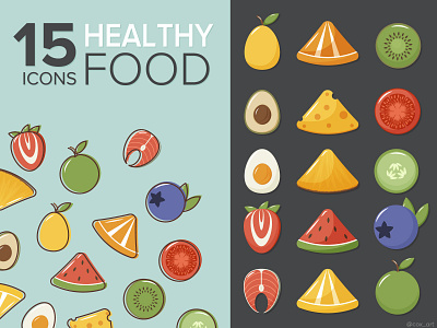 Healthy food icons app cheese collection design diet fish flat food fruit healthy icon icons illustrator mobile nutrition proper set stroke vector vegetable