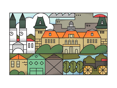 Sombor city editorial illustration grain home hometown illustration outline postcard texture town