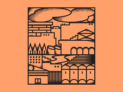 Smog town building city illustration illustrator linework smog town