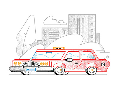 Follow that car! cab car city illustration linework taxi textures
