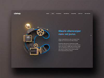 Chewy Studios Concept 3d chewy concept dark design fun landing page photoshop ui web