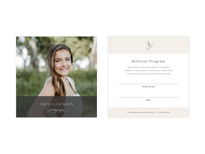 Amelia Jackson Referral Card branding branding for photographers collateral design icon illustration logo photographer portrait photographer script swoone typography watermark wedding photographer