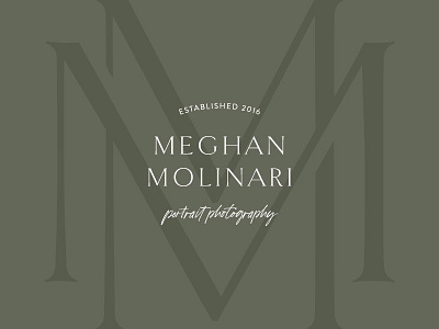 Meghan Molinari Photography Logo brand design branding design icon logo logo design monogram monogram design monogram logo olive green photographer portrait photographer san serif script serif swoone typography