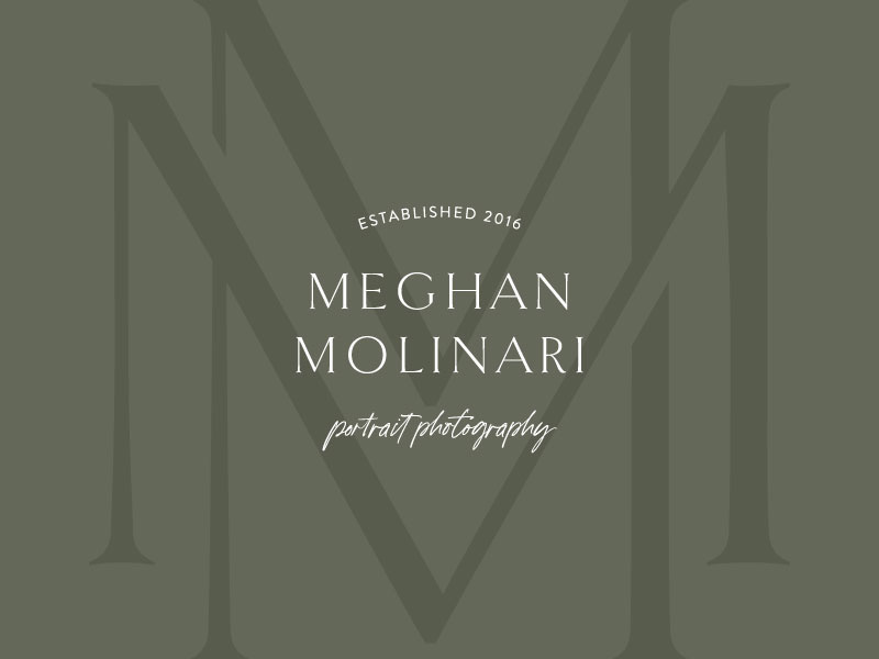Meghan Molinari Photography Logo olive green logo design brand design monogram logo monogram design monogram serif script san serif typography design icon portrait photographer photographer swoone logo branding